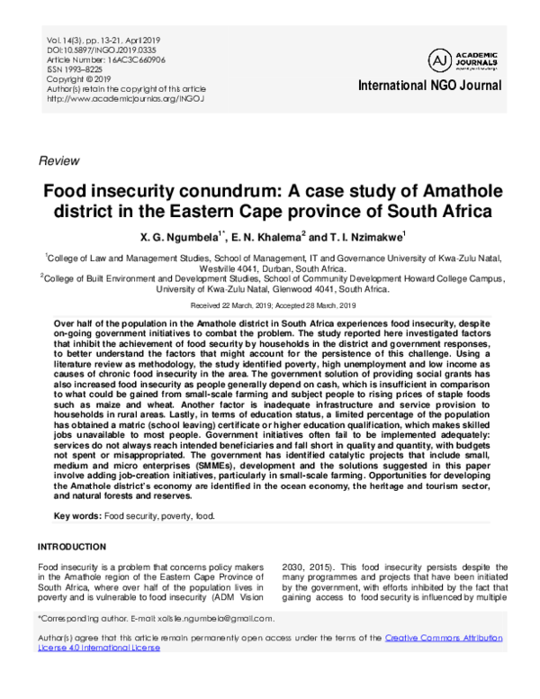 (PDF) Food insecurity conundrum: A case study of Amathole district in ...
