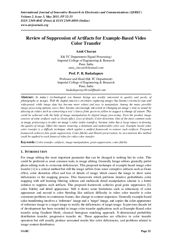 (PDF) Review of Suppression of Artifacts for Example-Based Video Color ...