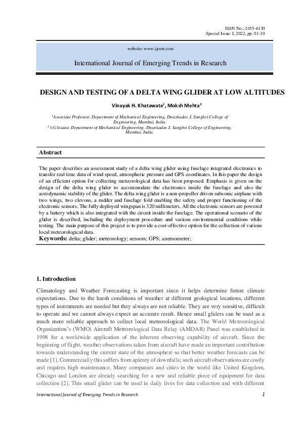 (PDF) DESIGN AND TESTING OF A DELTA WING GLIDER AT LOW ALTITUDES