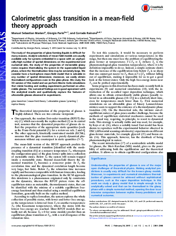 (PDF) Calorimetric glass transition in a meanfield theory approach