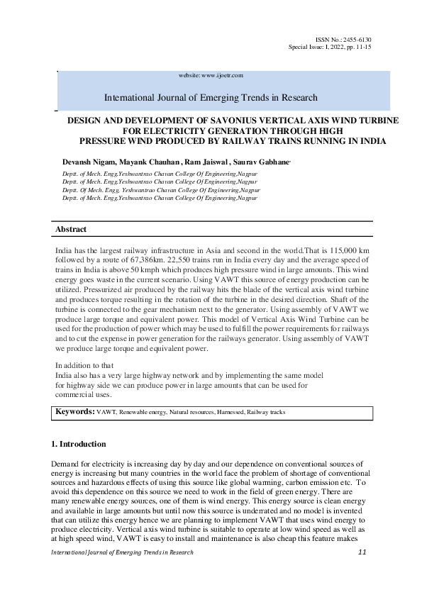 (PDF) DESIGN AND DEVELOPMENT OF SAVONIUS VERTICAL AXIS WIND TURBINE FOR ...