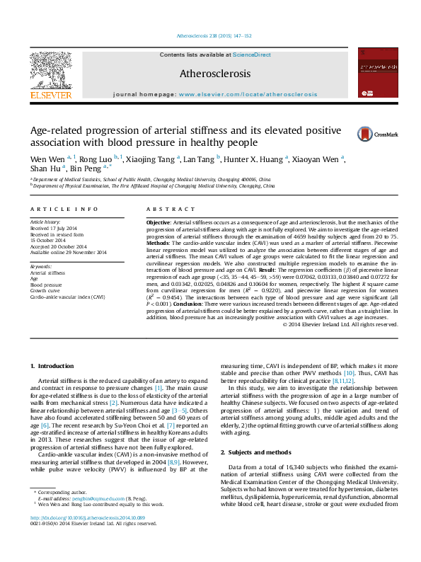 (PDF) Age-related progression of arterial stiffness and its elevated ...