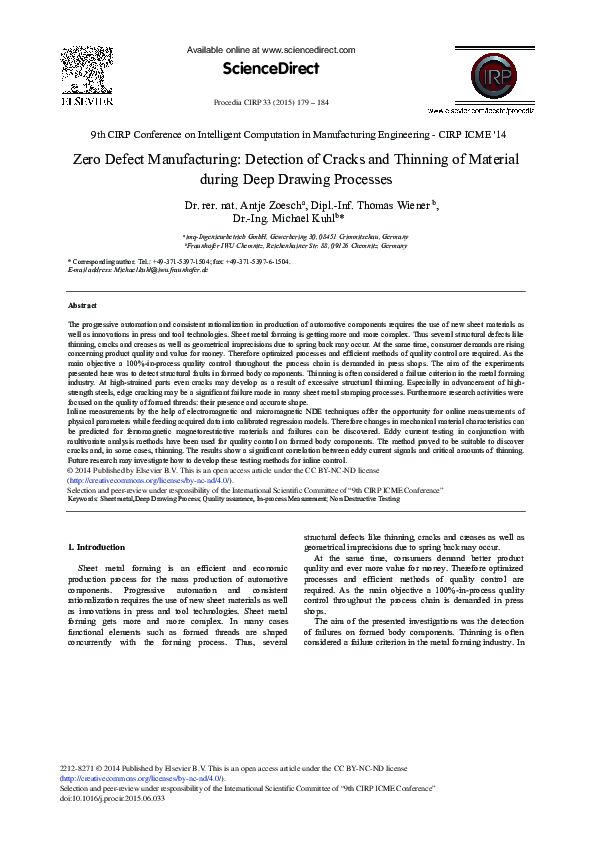 (PDF) Zero Defect Manufacturing: Detection of Cracks and Thinning of ...