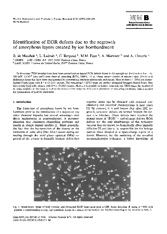(PDF) Identification of EOR defects due to the regrowth of amorphous ...