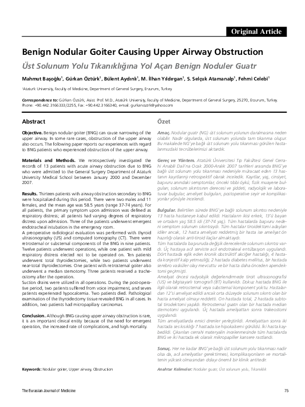 (PDF) Benign nodular goiter causing upper airway obstruction