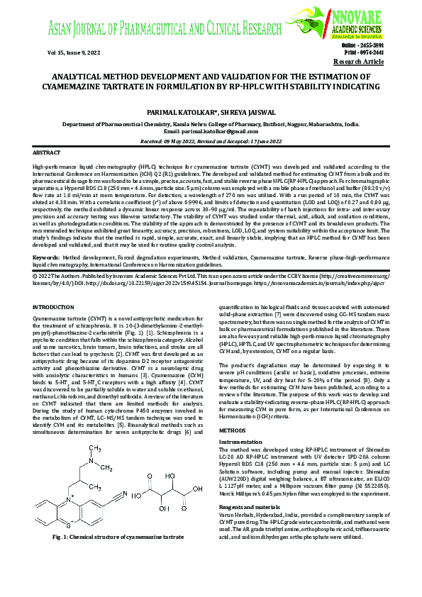 (PDF) ANALYTICAL METHOD DEVELOPMENT AND VALIDATION FOR THE ESTIMATION ...