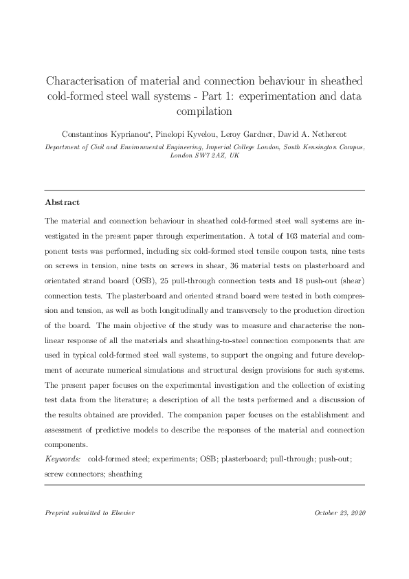(PDF) Characterisation of material and connection behaviour in sheathed ...