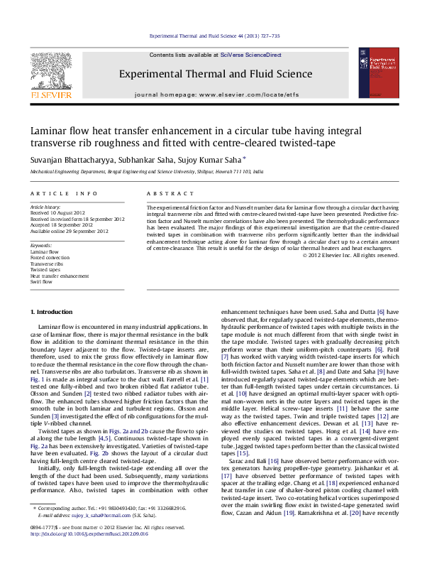 (PDF) Laminar flow heat transfer enhancement in a circular tube having ...