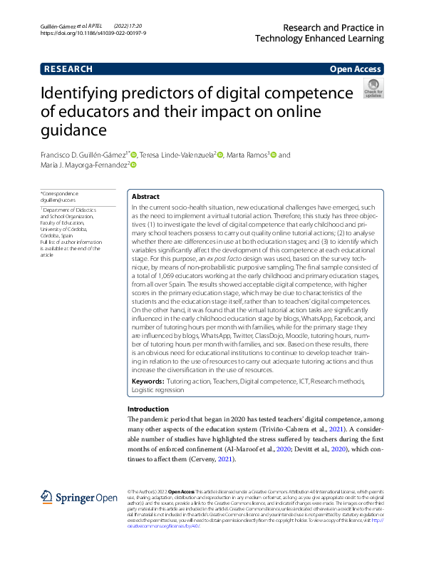 (PDF) Identifying predictors of digital competence of educators and ...