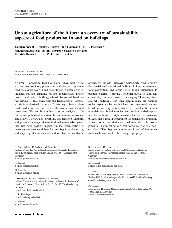 (PDF) Urban agriculture of the future: an overview of sustainability ...