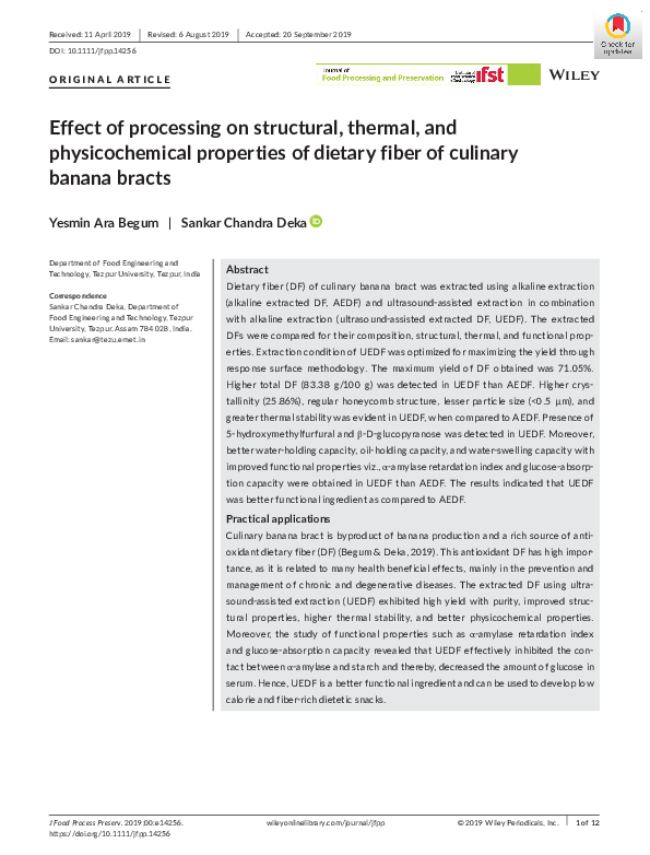 (PDF) Effect of processing on structural, thermal, and physicochemical ...