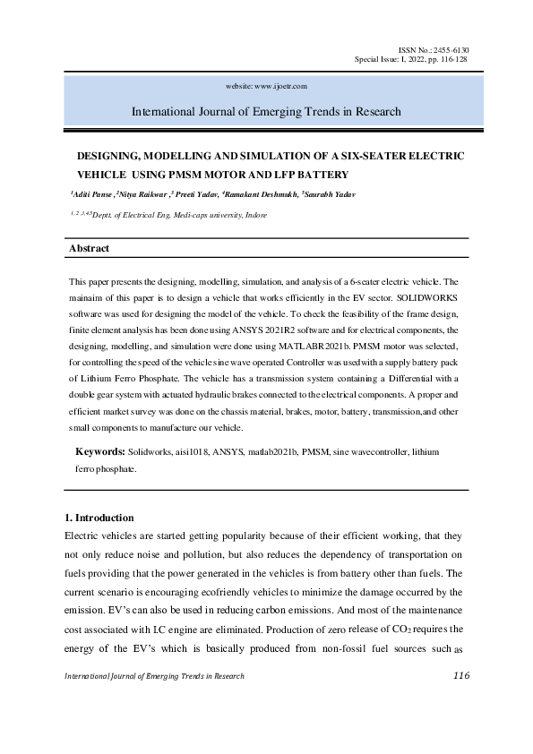 (PDF) DESIGNING, MODELLING AND SIMULATION OF A SIX-SEATER ELECTRIC ...