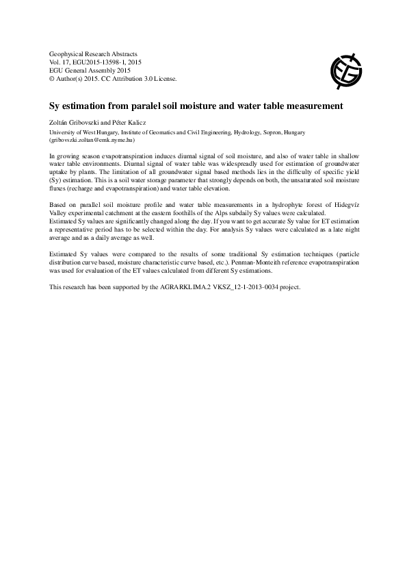 (PDF) Sy estimation from paralel soil moisture and water table measurement