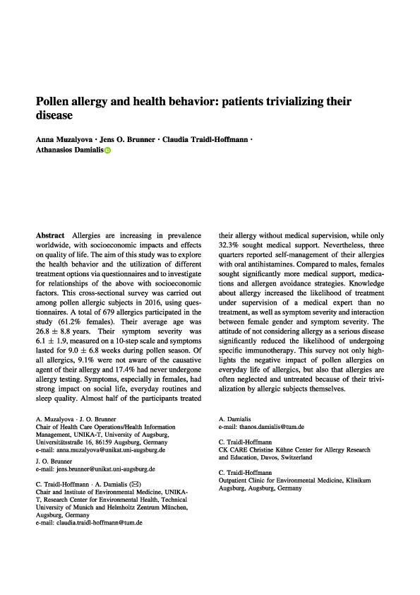 (PDF) Pollen allergy and health behavior: patients trivializing their ...
