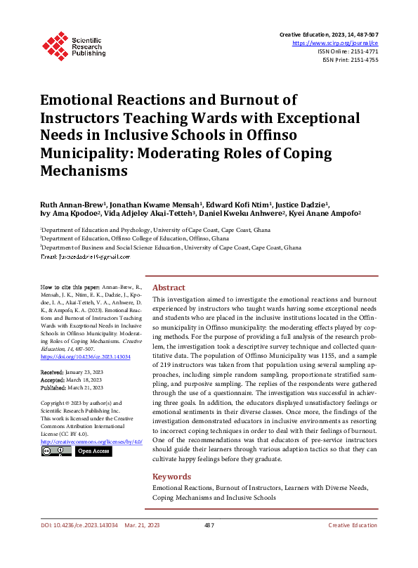 (PDF) Emotional Reactions and Burnout of Instructors Teaching Wards ...