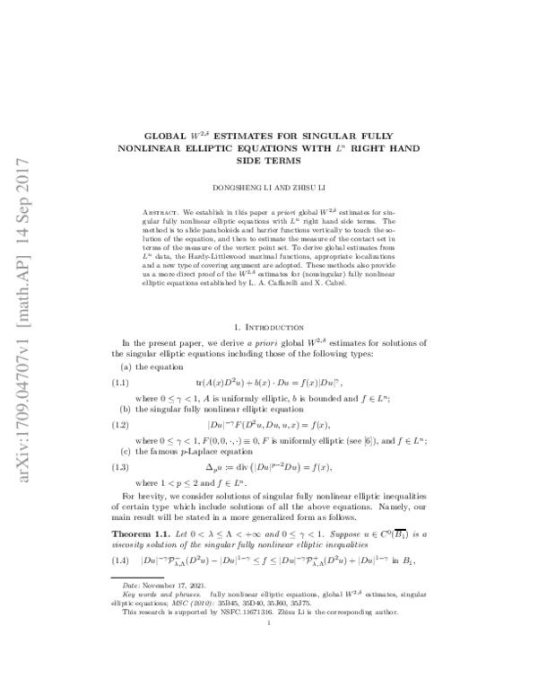 (PDF) Global $W^{2,\delta}$ estimates for singular fully nonlinear ...