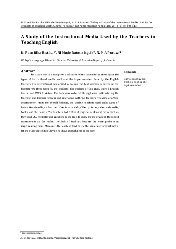 (PDF) A Study of the Instructional Media Used by the English Teachers ...