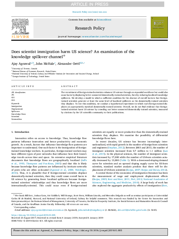 (PDF) Does scientist immigration harm US science? An examination of the ...