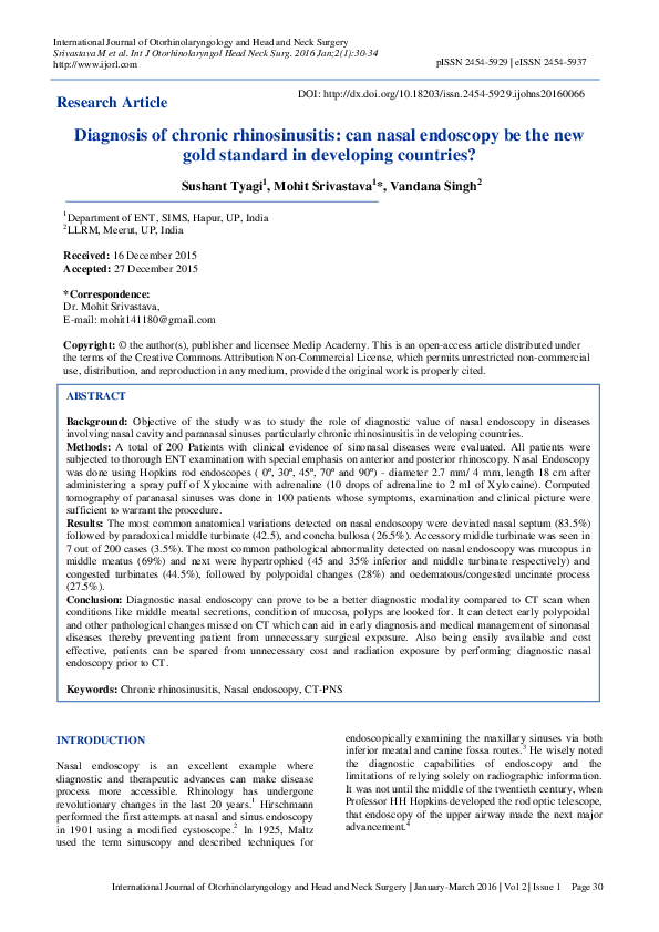 (PDF) Diagnosis of chronic rhinosinusitis: can nasal endoscopy be the ...