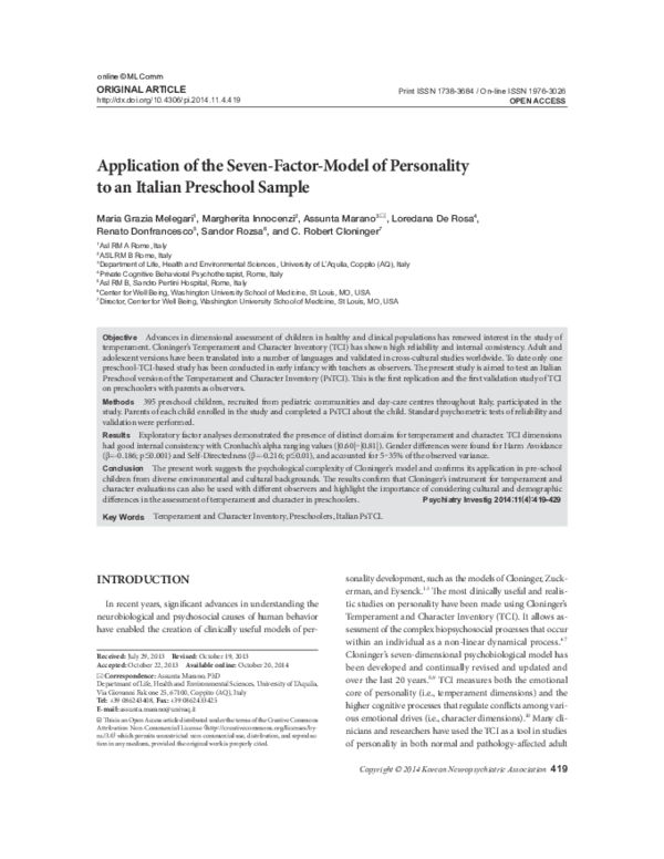 (PDF) Application of the Seven-Factor-Model of Personality to an ...