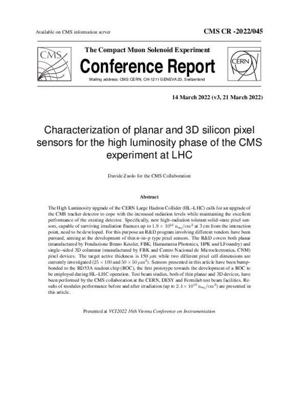 (PDF) Characterization of planar and 3D silicon pixel sensors for the ...