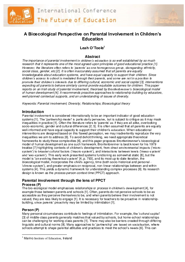 (PDF) A Bioecological Perspective on Parental Involvement in Children’s ...