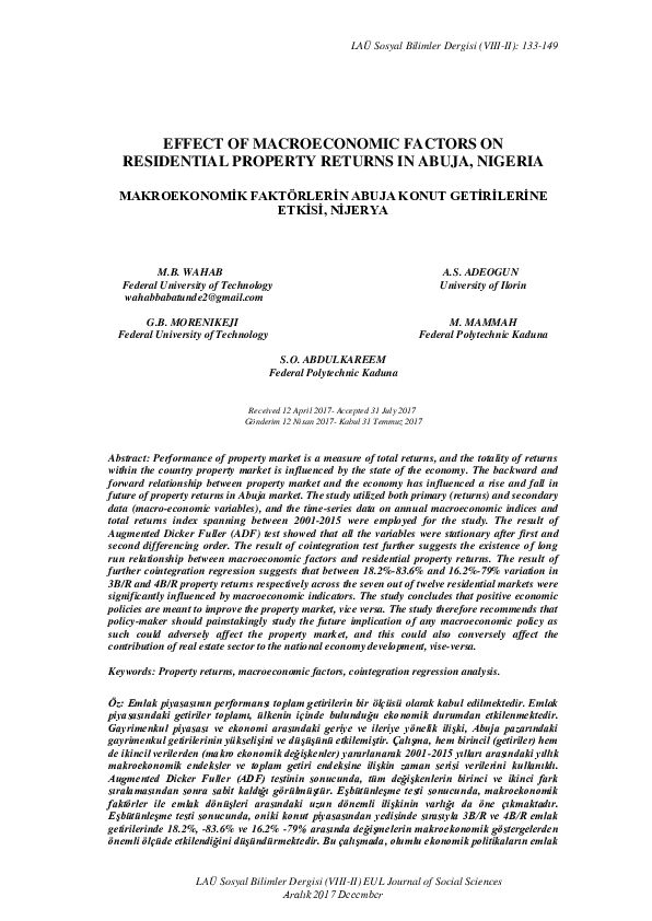 (PDF) Effect of Macroeconomic Factors on Residential Property in Abuja ...