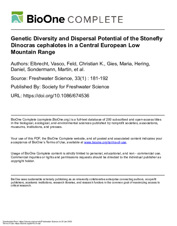 (PDF) Genetic diversity and dispersal potential of the stoneflyDinocras ...