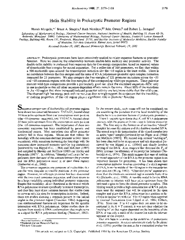 (PDF) Helix stability in prokaryotic promoter regions