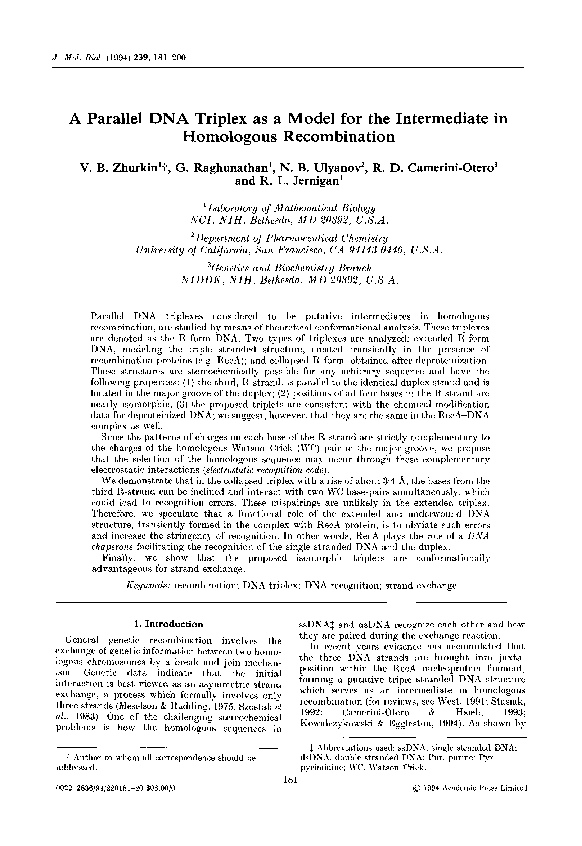 (PDF) A Parallel DNA Triplex as model for the Intermediate in ...