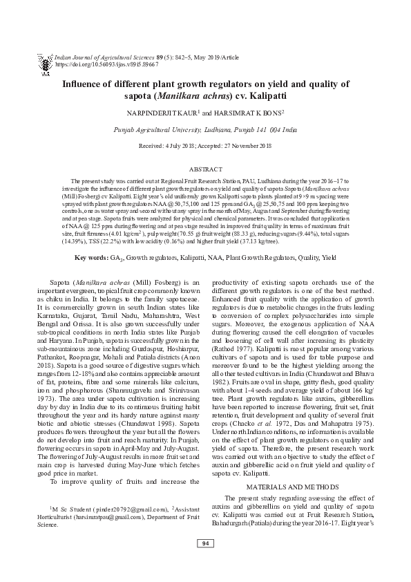 (PDF) Influence of different plant growth regulators on yield and ...