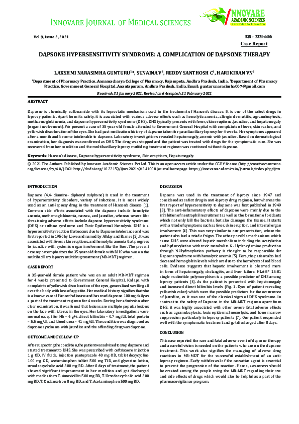 (PDF) DAPSONE HYPERSENSITIVITY SYNDROME: A COMPLICATION OF DAPSONE THERAPY