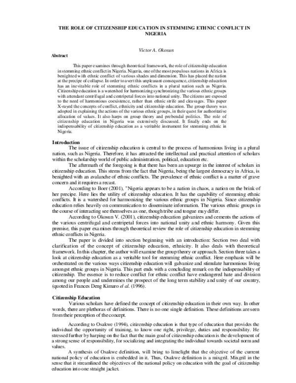 (PDF) The Role of Citizenship Education in Stemming Ethnic Conflict in ...