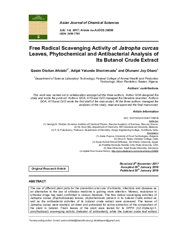 (PDF) Free Radical Scavenging Activity of Jatropha curcas Leaves ...