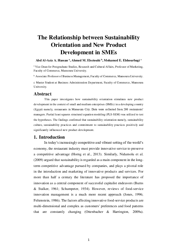 (PDF) The Relationship between Sustainability Orientation and New ...