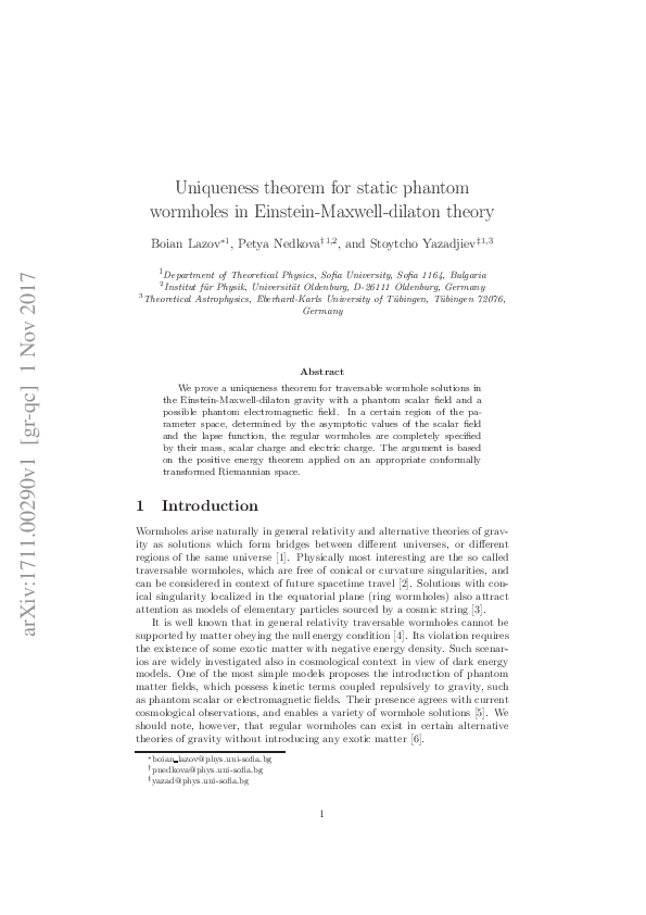 (PDF) Uniqueness theorem for static phantom wormholes in Einstein ...