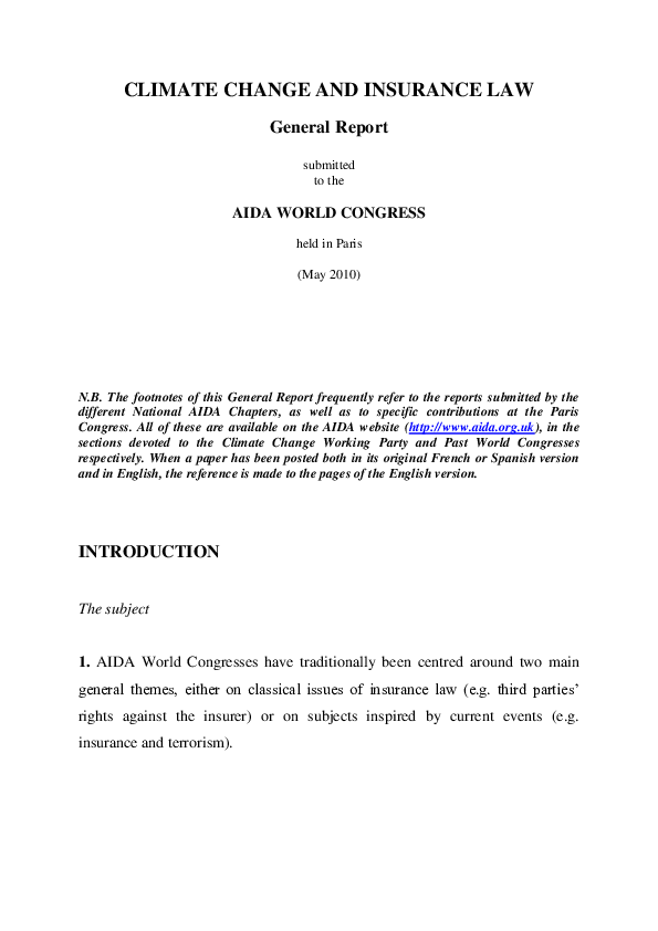 (PDF) Climate Change and Insurance Law