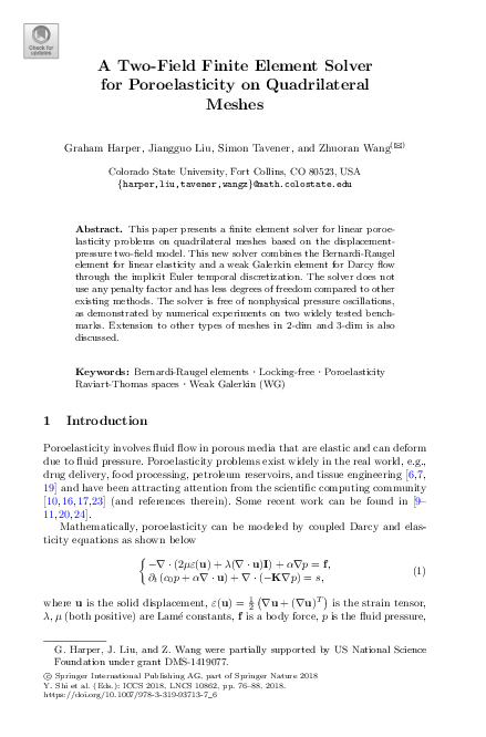 (PDF) A Two-Field Finite Element Solver for Poroelasticity on ...