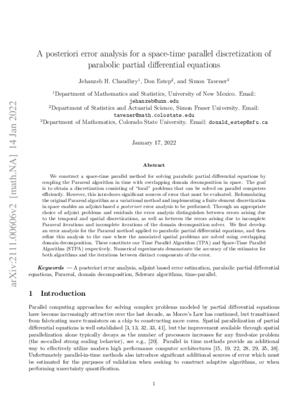 (PDF) A posteriori error analysis for a space-time parallel ...