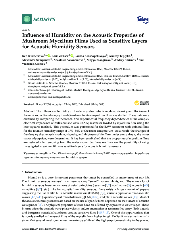 (PDF) Influence of Humidity on the Acoustic Properties of Mushroom ...