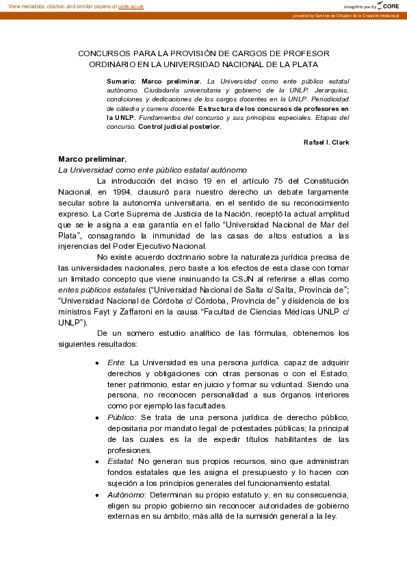(PDF) Concursos para la provisión de cargos de profesor ordinario en la ...