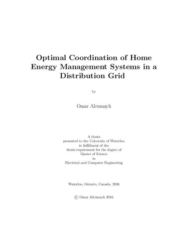 (PDF) Optimal Coordination of Home Energy Management Systems in a ...