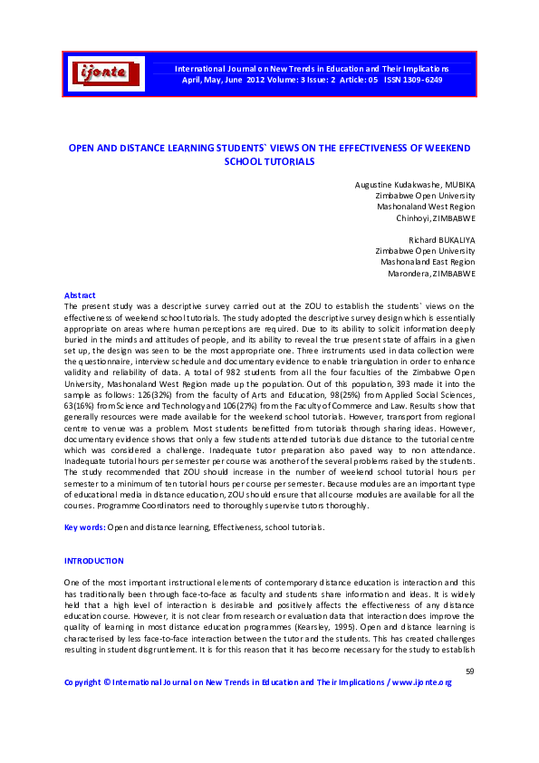 (PDF) Open and Distance Learning Studentsviews on the Effectiveness of ...