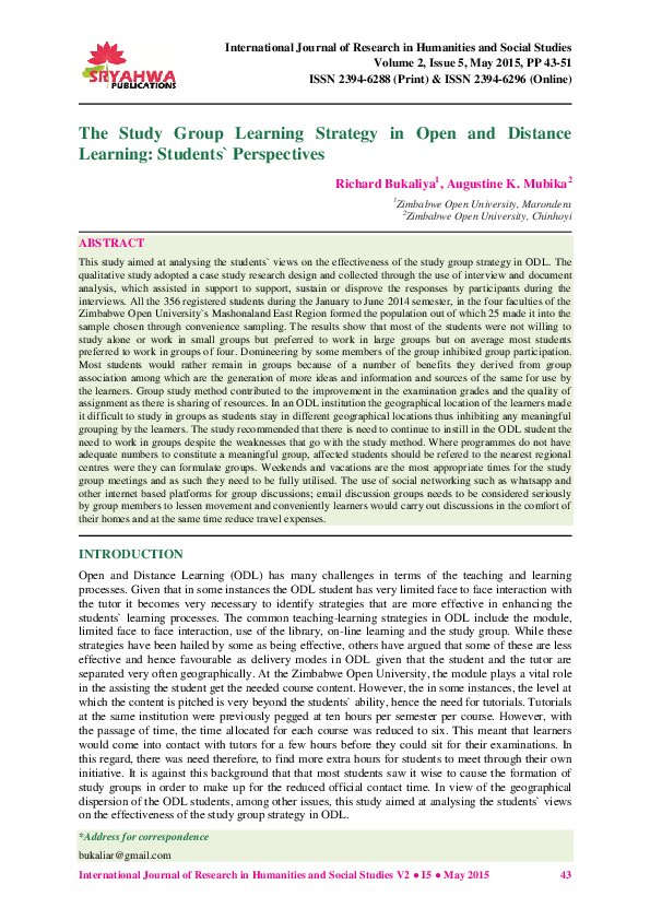 (PDF) The Study Group Learning Strategy in Open and Distance Learning ...