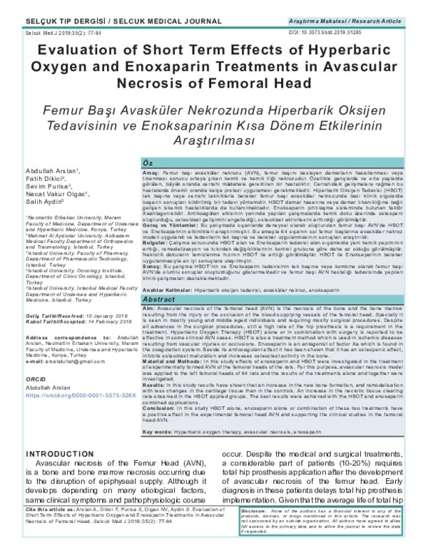 (PDF) Evaluation of Short Term Effects of Hyperbaric Oxygen and ...
