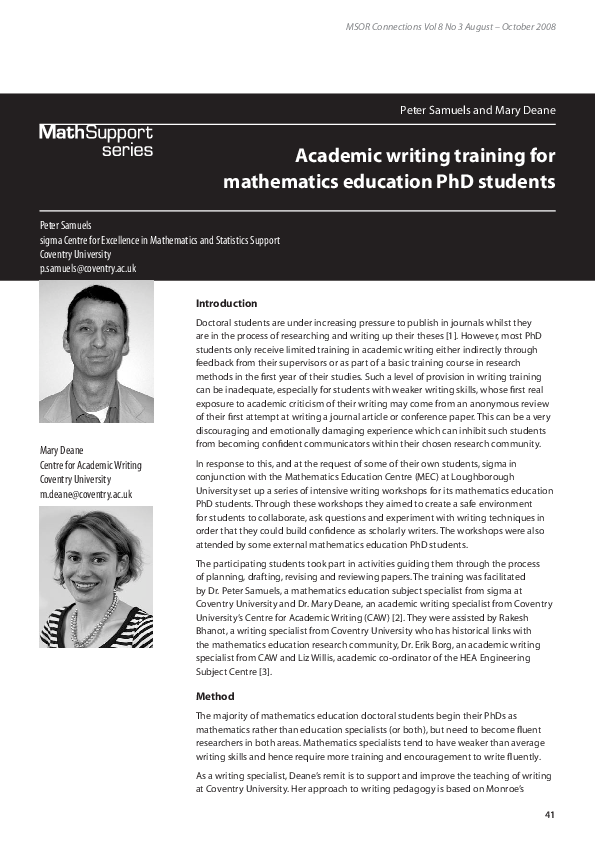 (PDF) Academic writing training for mathematics education PhD students ...