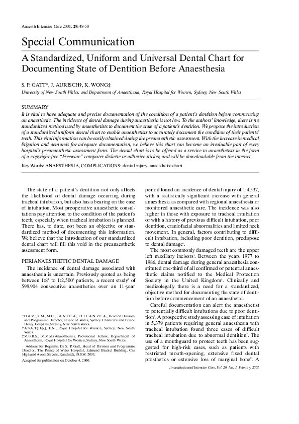 (PDF) A Standardized, Uniform and Universal Dental Chart for ...