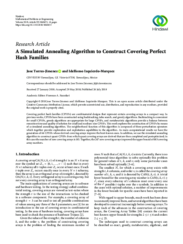 (PDF) A Simulated Annealing Algorithm to Construct Covering Perfect ...