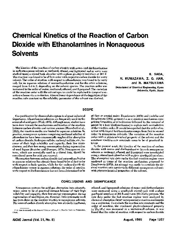 (PDF) Chemical of the reaction of carbon dioxide with