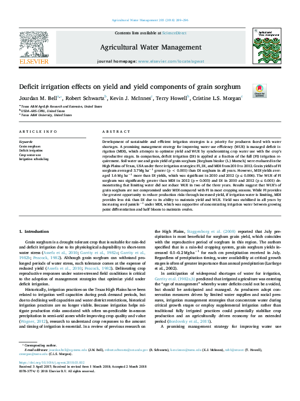 (PDF) Deficit irrigation effects on yield and yield components of grain ...